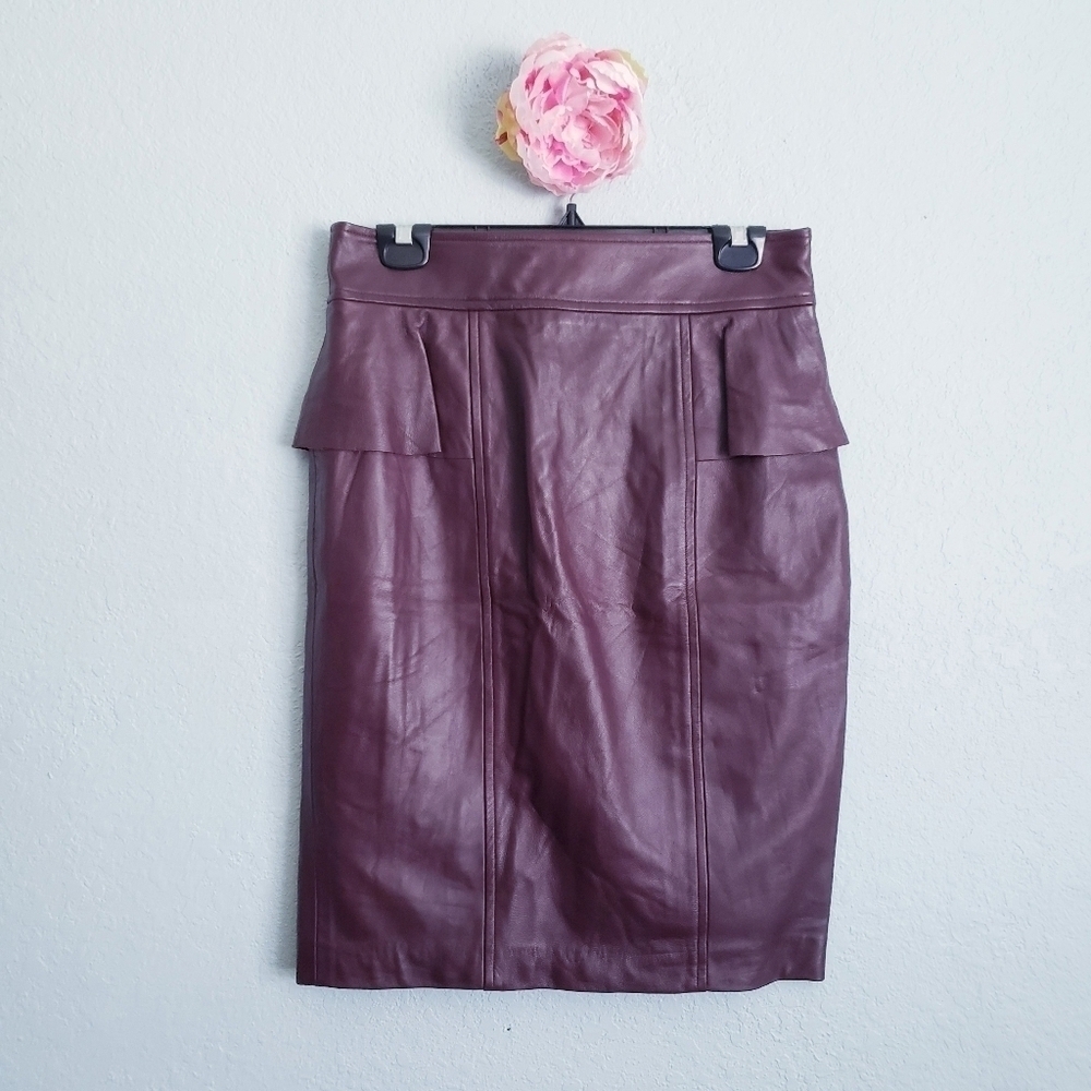 Adrianna Papell Marlot Plum Leather Skirt